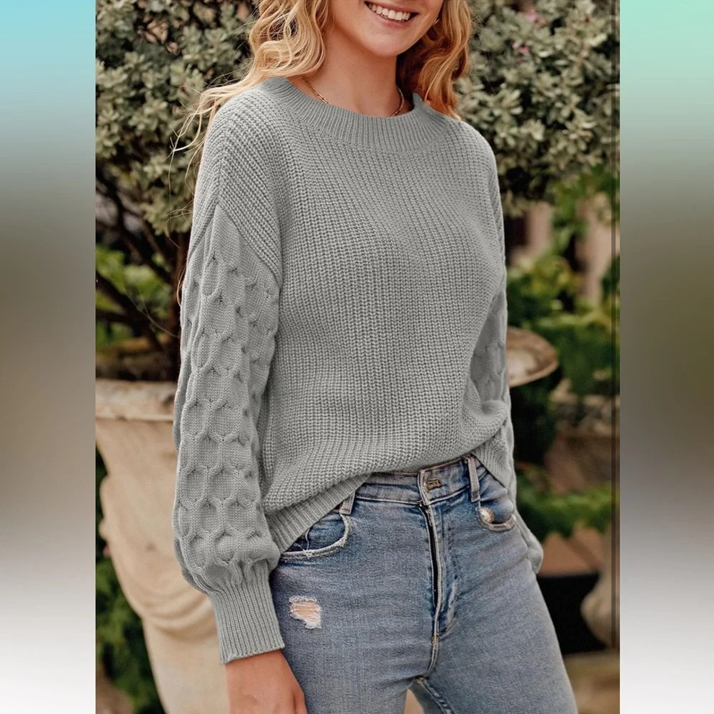 Knit honeycomb balloon sleeve Sweater